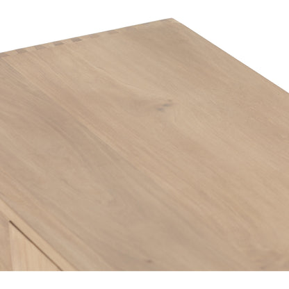 Isador Media Console by Four Hands in black wash poplar, natural iron, black leather and black wash poplar. Made from solid poplar, top grain leather in a modern style.