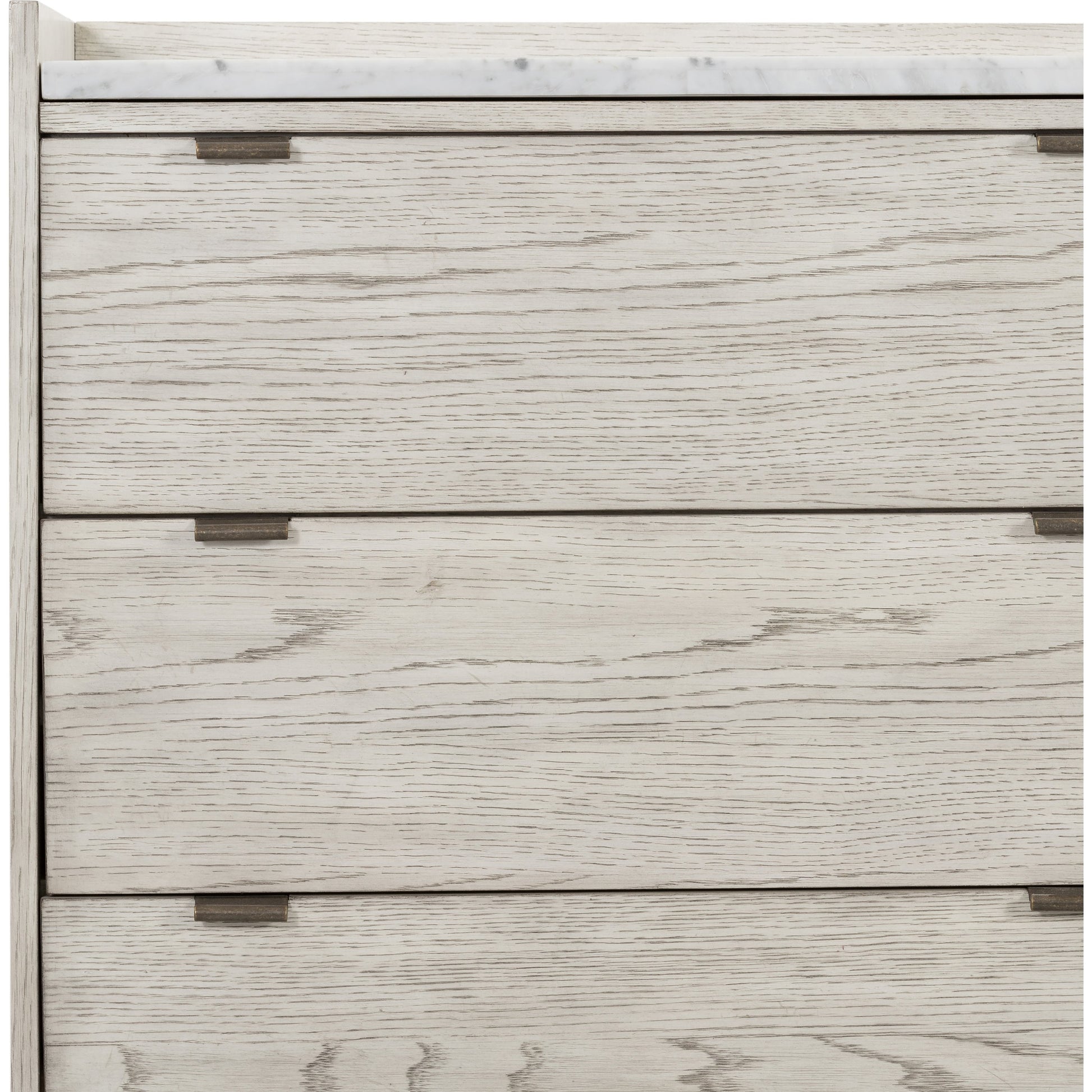 Viggo 6 Drawer Dresser by Four Hands in vintage white oak, vintage white oak solid, italian white marble and vintage white oak, italian white marble. Made from oak veneer, solid oak, solid marble in a rustic style.