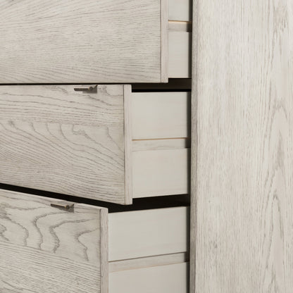 Viggo 6 Drawer Dresser by Four Hands in vintage white oak, vintage white oak solid, italian white marble and vintage white oak, italian white marble. Made from oak veneer, solid oak, solid marble in a rustic style.