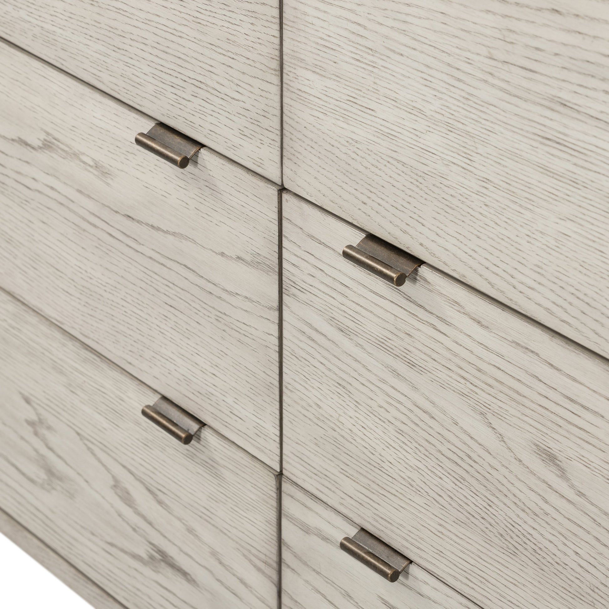 Viggo 6 Drawer Dresser by Four Hands in vintage white oak, vintage white oak solid, italian white marble and vintage white oak, italian white marble. Made from oak veneer, solid oak, solid marble in a rustic style.