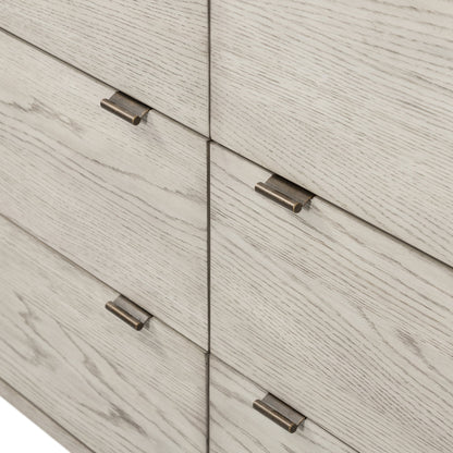 Viggo 6 Drawer Dresser by Four Hands in vintage white oak, vintage white oak solid, italian white marble and vintage white oak, italian white marble. Made from oak veneer, solid oak, solid marble in a rustic style.