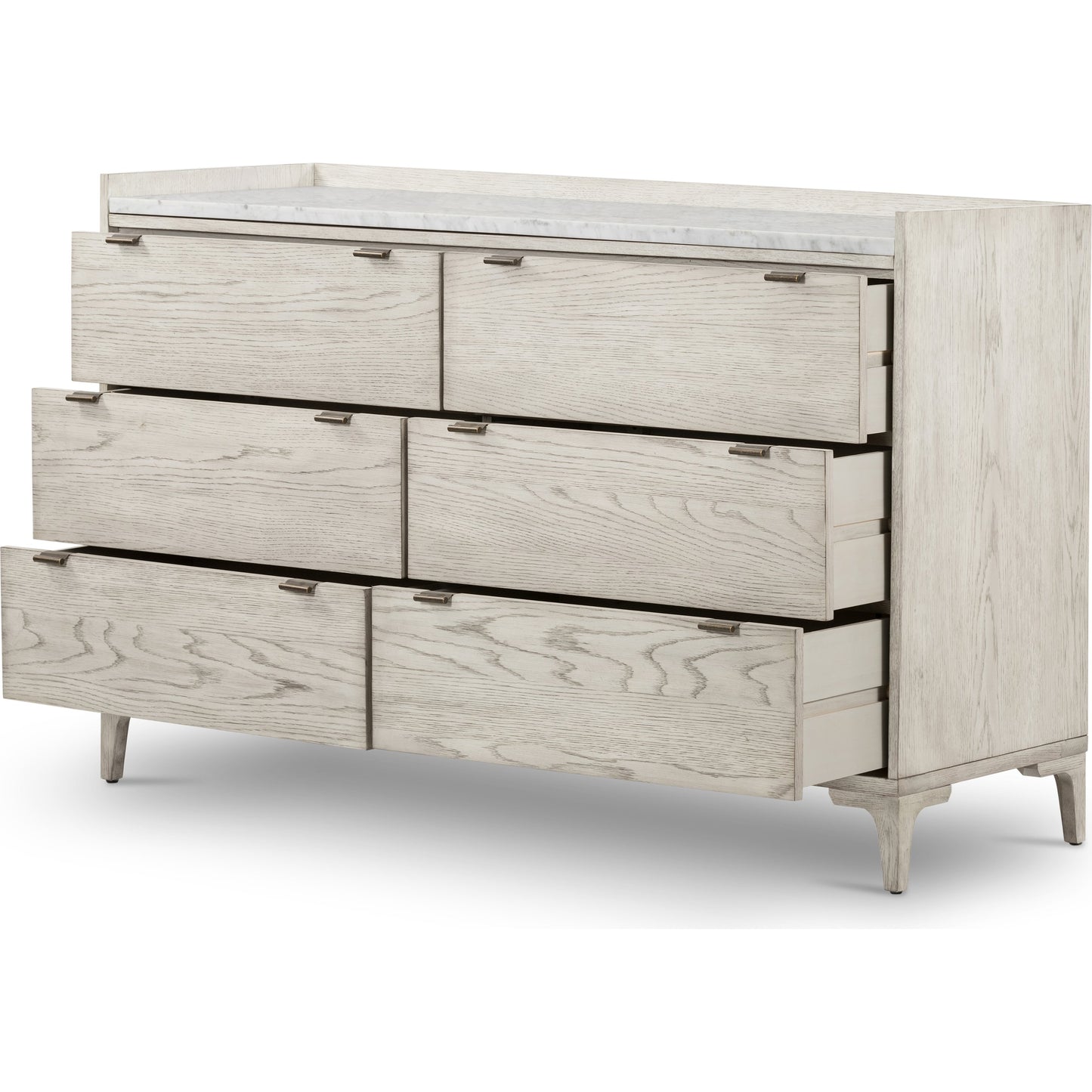 003 SI-1717124 | Additional Silo | Viggo 6 Drawer Dresser by Four Hands in vintage white oak, vintage white oak solid, italian white marble and vintage white oak, italian white marble. Made from oak veneer, solid oak, solid marble in a rustic style.