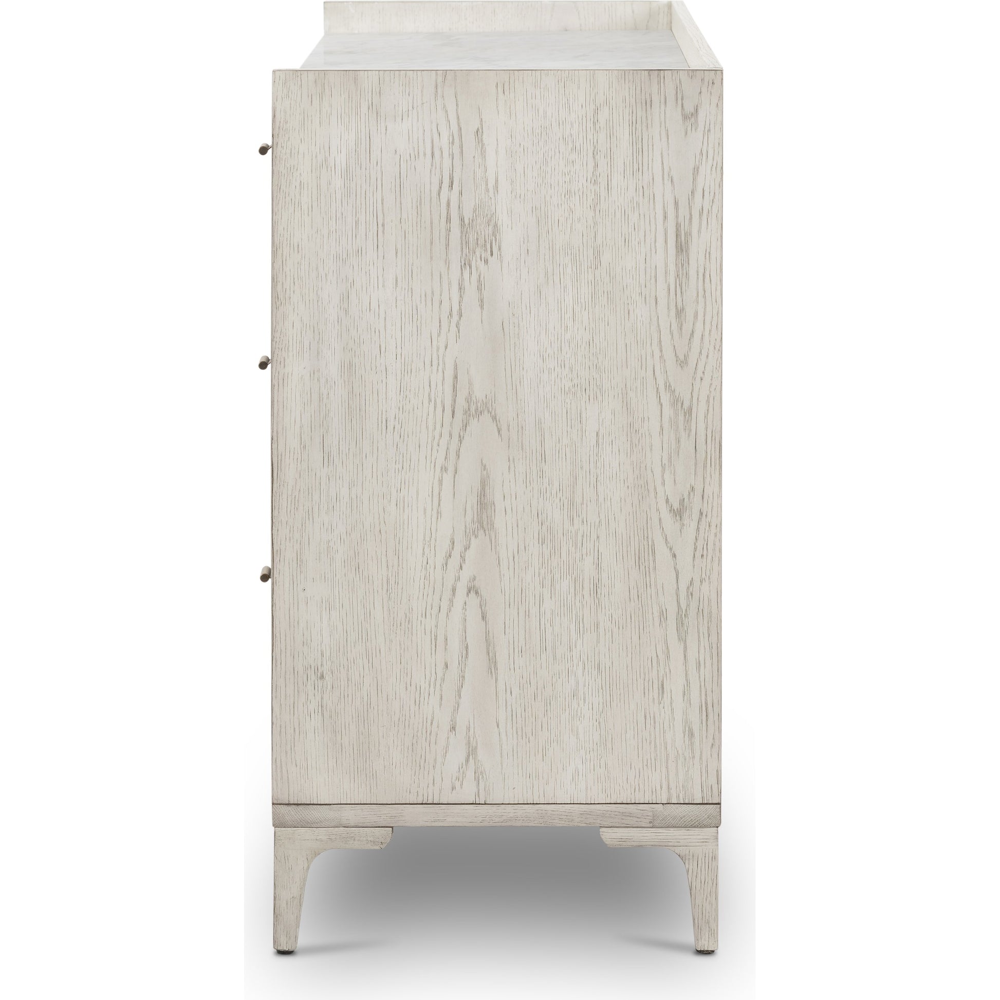 Viggo 6 Drawer Dresser by Four Hands in vintage white oak, vintage white oak solid, italian white marble and vintage white oak, italian white marble. Made from oak veneer, solid oak, solid marble in a rustic style.