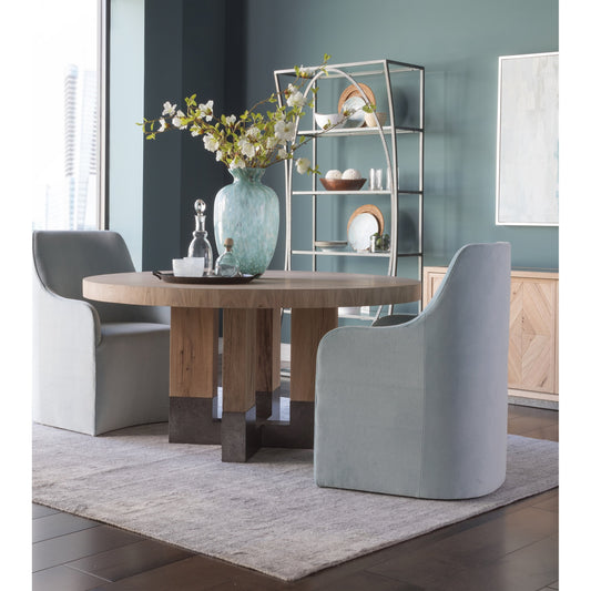 Verite Round Dining Table by Artistica Home in natural, antiqued gun metal. Made from unique in a modern style.