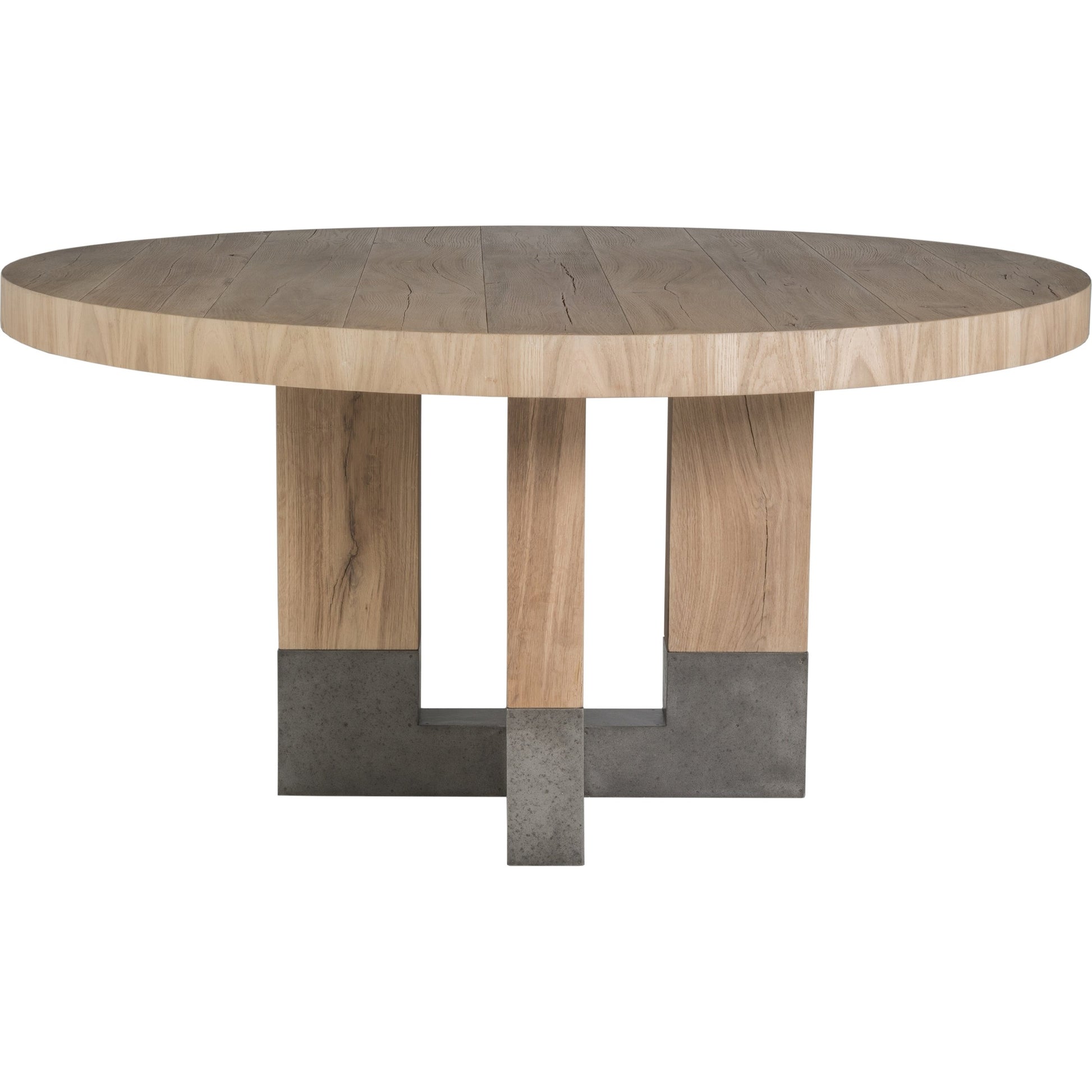 Verite Round Dining Table by Artistica Home in natural, antiqued gun metal. Made from unique in a modern style.