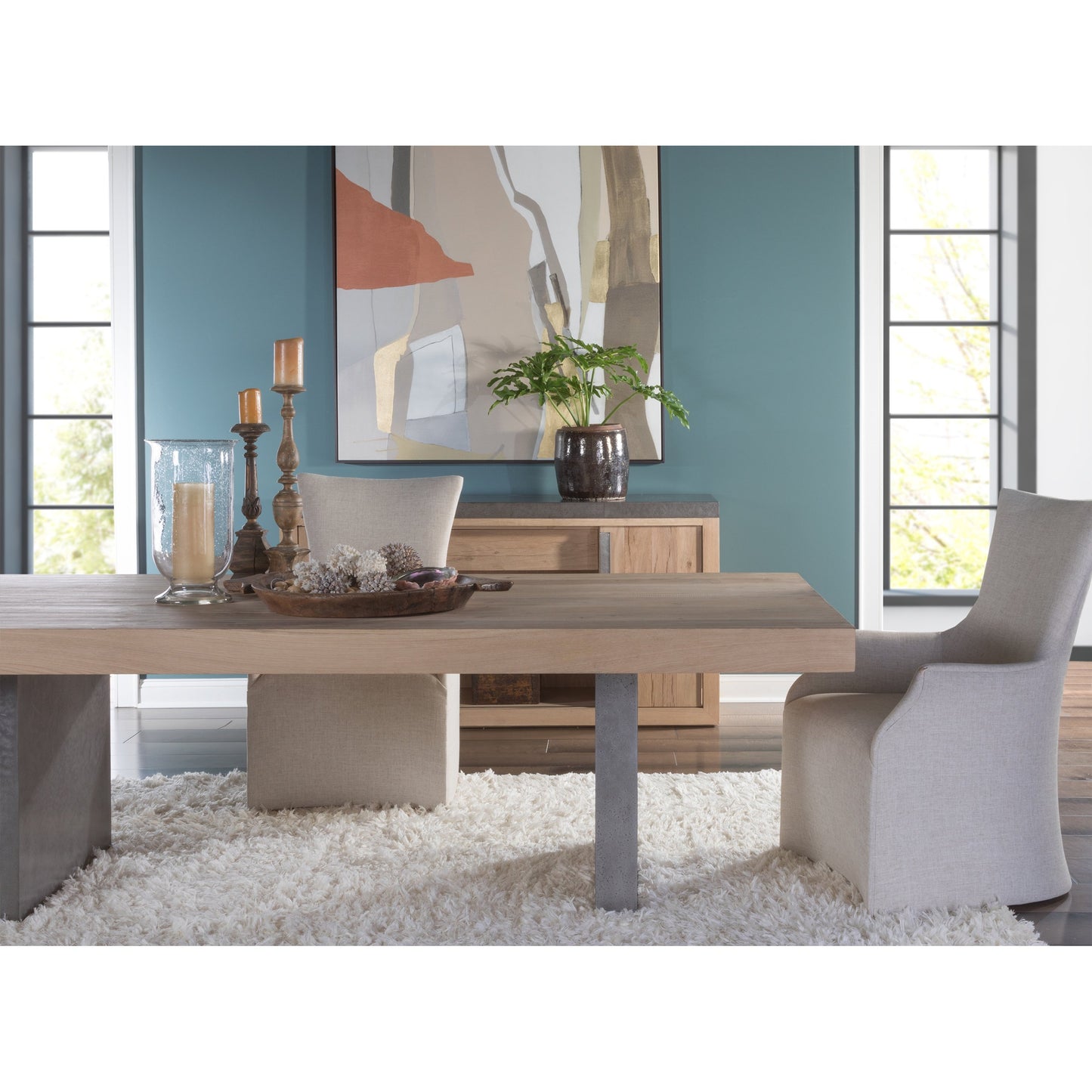 007 SI-1770641 | Lifestyle | Verite Dining Table by Artistica Home in natural, antiqued gun metal. Made from unique in a modern style.