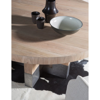 Verite Round Dining Table by Artistica Home in natural, antiqued gun metal. Made from unique in a modern style.