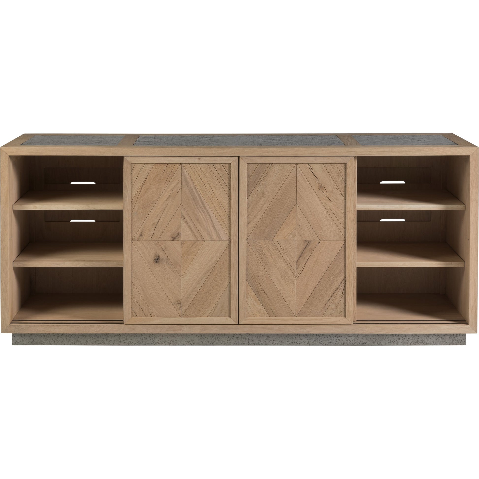 Verite Media Console by Artistica Home in natural, antiqued gun metal. Made from unique in a eclectic & global style.