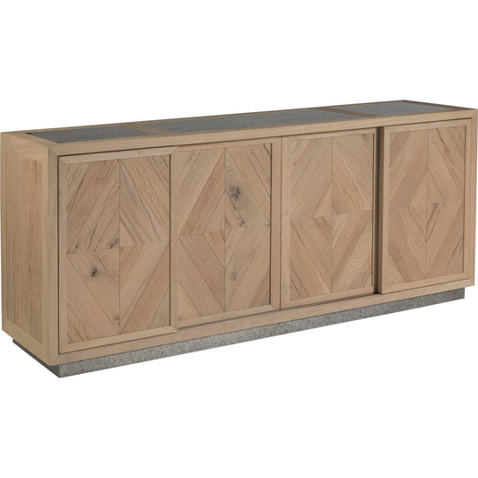 Verite Media Console by Artistica Home in natural, antiqued gun metal. Made from unique in a eclectic & global style.