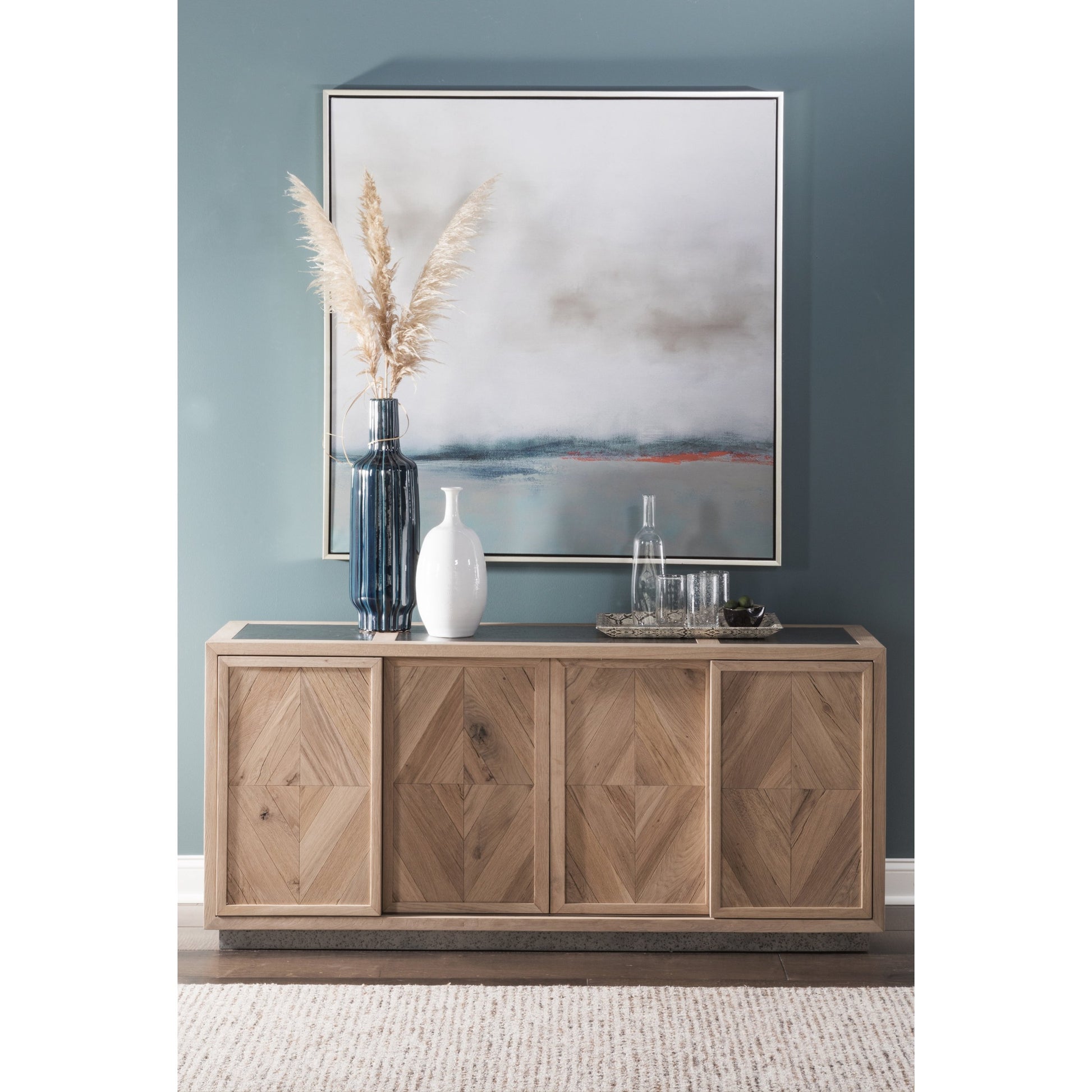 Verite Media Console by Artistica Home in natural, antiqued gun metal. Made from unique in a eclectic & global style.