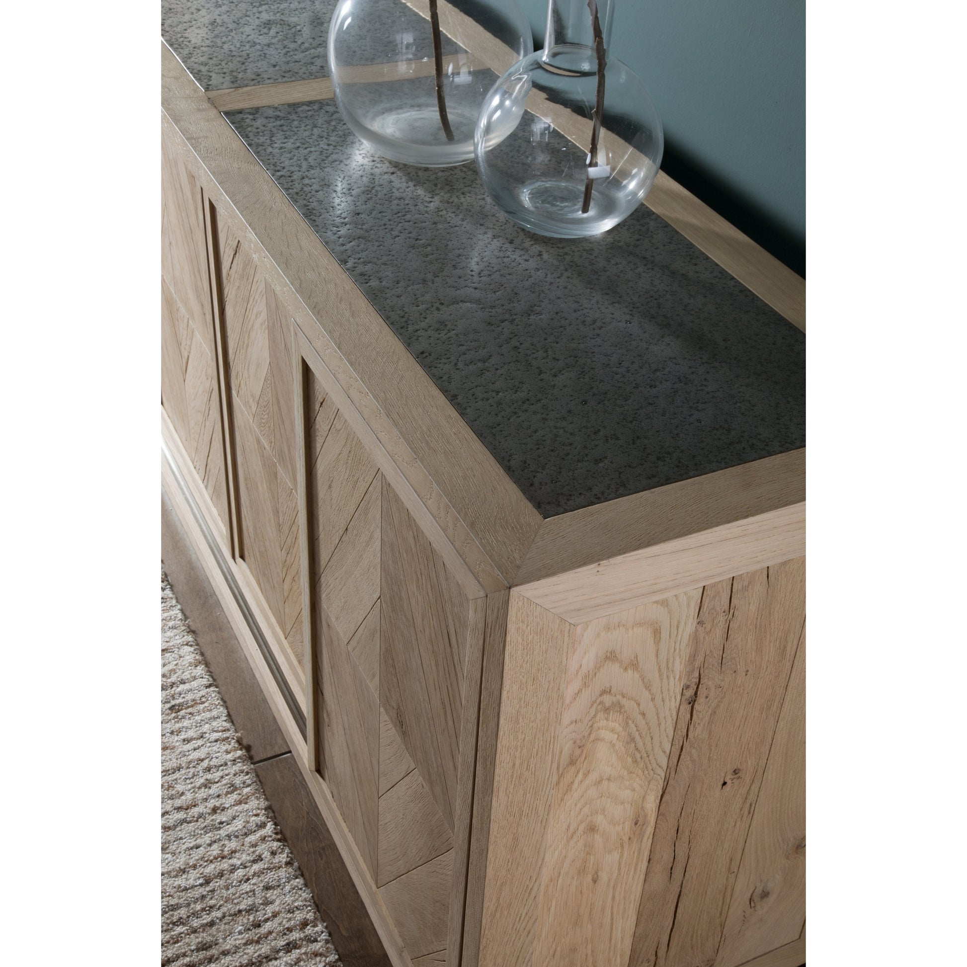 Verite Media Console by Artistica Home in natural, antiqued gun metal. Made from unique in a eclectic & global style.