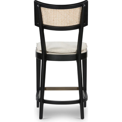 Britt Counter Stool by Four Hands. Made from 92% polyester, 8% flax, linen, solid nettlewood, iron in a transitional style.