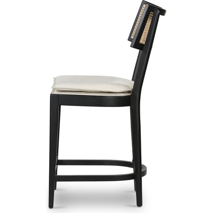 Britt Counter Stool by Four Hands. Made from 92% polyester, 8% flax, linen, solid nettlewood, iron in a transitional style.