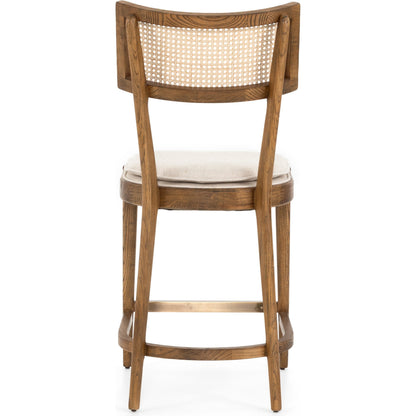 Britt Counter Stool by Four Hands. Made from 92% polyester, 8% flax, linen, solid nettlewood, iron in a transitional style.
