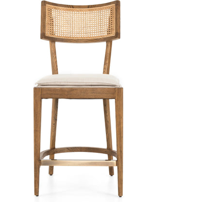 Britt Counter Stool by Four Hands. Made from 92% polyester, 8% flax, linen, solid nettlewood, iron in a transitional style.