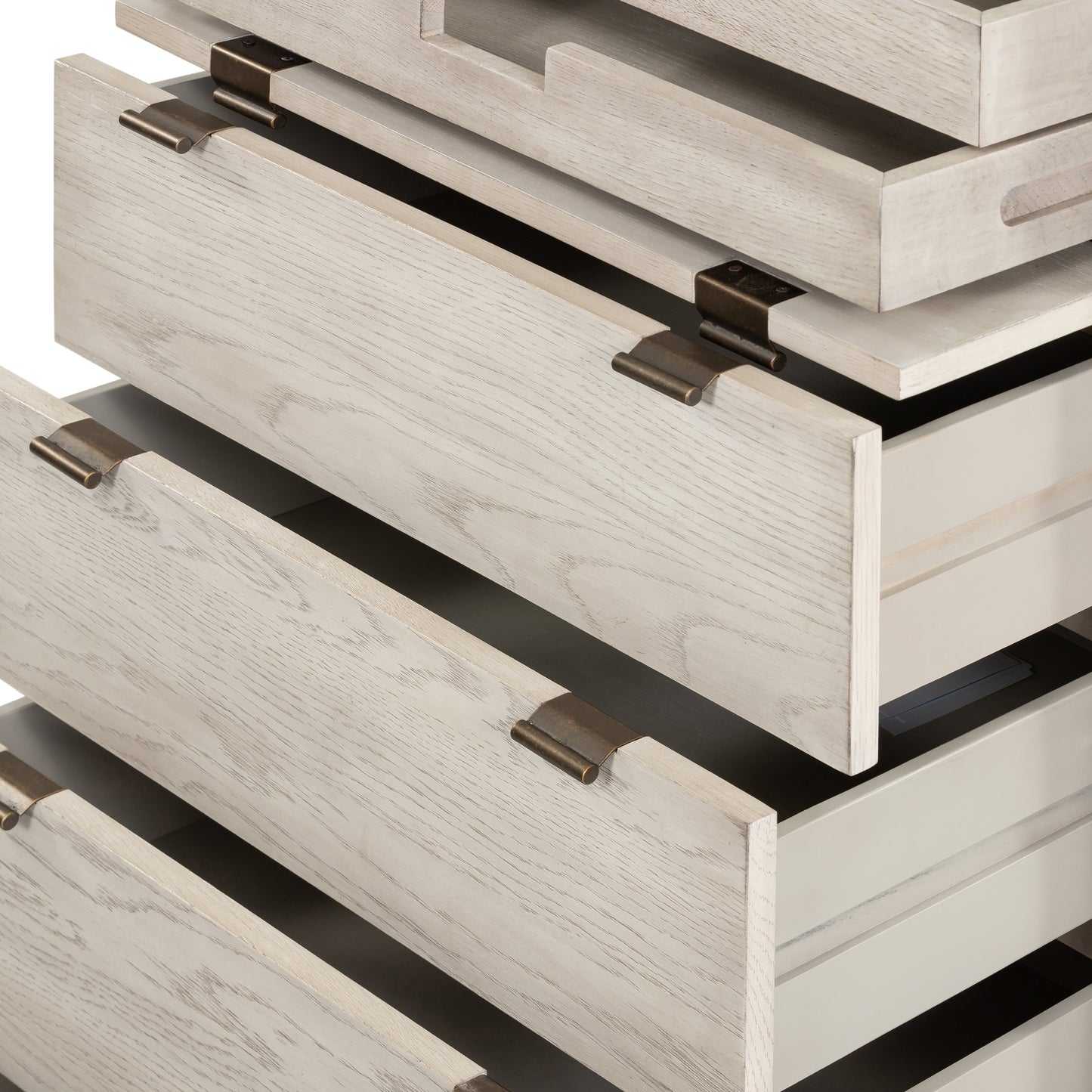 006 SI-1717131 | Closeup | Viggo Tall Dresser by Four Hands in vintage white oak, vintage white oak solid, italian white marble and vintage white oak, italian white marble. Made from oak veneer, solid oak, solid marble in a rustic style.