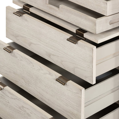 Viggo Tall Dresser by Four Hands in vintage white oak, vintage white oak solid, italian white marble and vintage white oak, italian white marble. Made from oak veneer, solid oak, solid marble in a rustic style.
