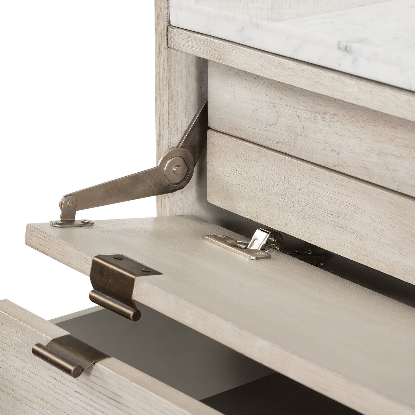 007 SI-1717131 | Closeup | Viggo Tall Dresser by Four Hands in vintage white oak, vintage white oak solid, italian white marble and vintage white oak, italian white marble. Made from oak veneer, solid oak, solid marble in a rustic style.