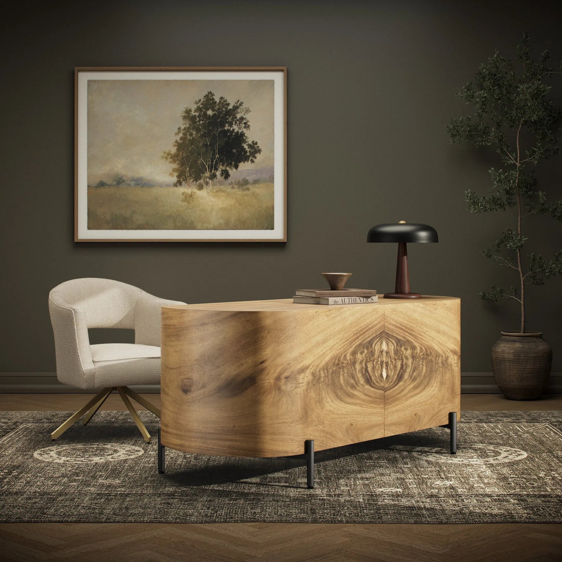 Lunas Executive Desk by Four Hands. Made from unique in a rustic style.