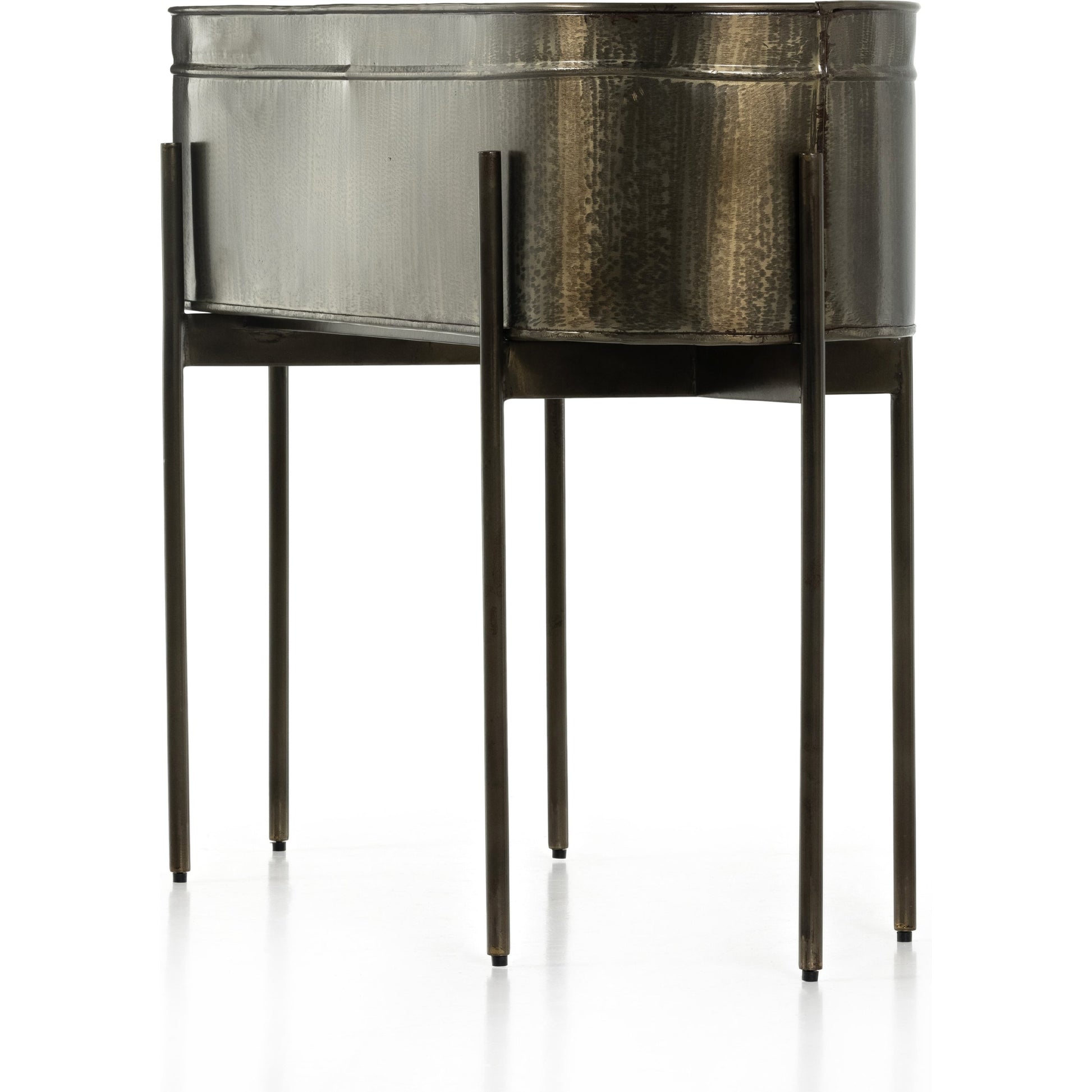 Jed Planter by Four Hands in weathered brass, white high gloss. Made from iron in a transitional style.