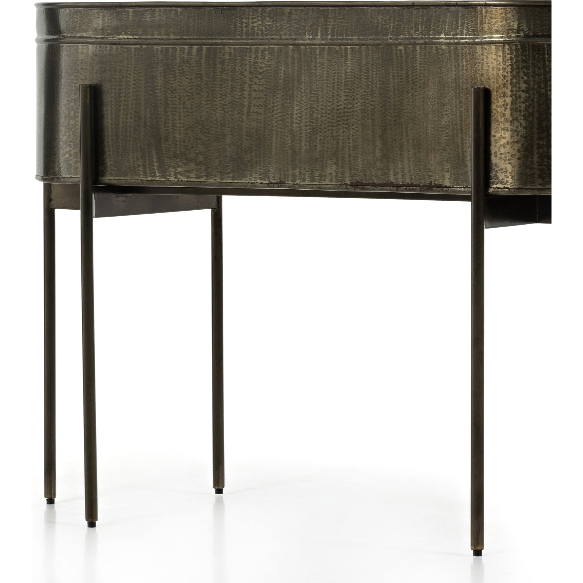 Jed Planter by Four Hands in weathered brass, white high gloss. Made from iron in a transitional style.