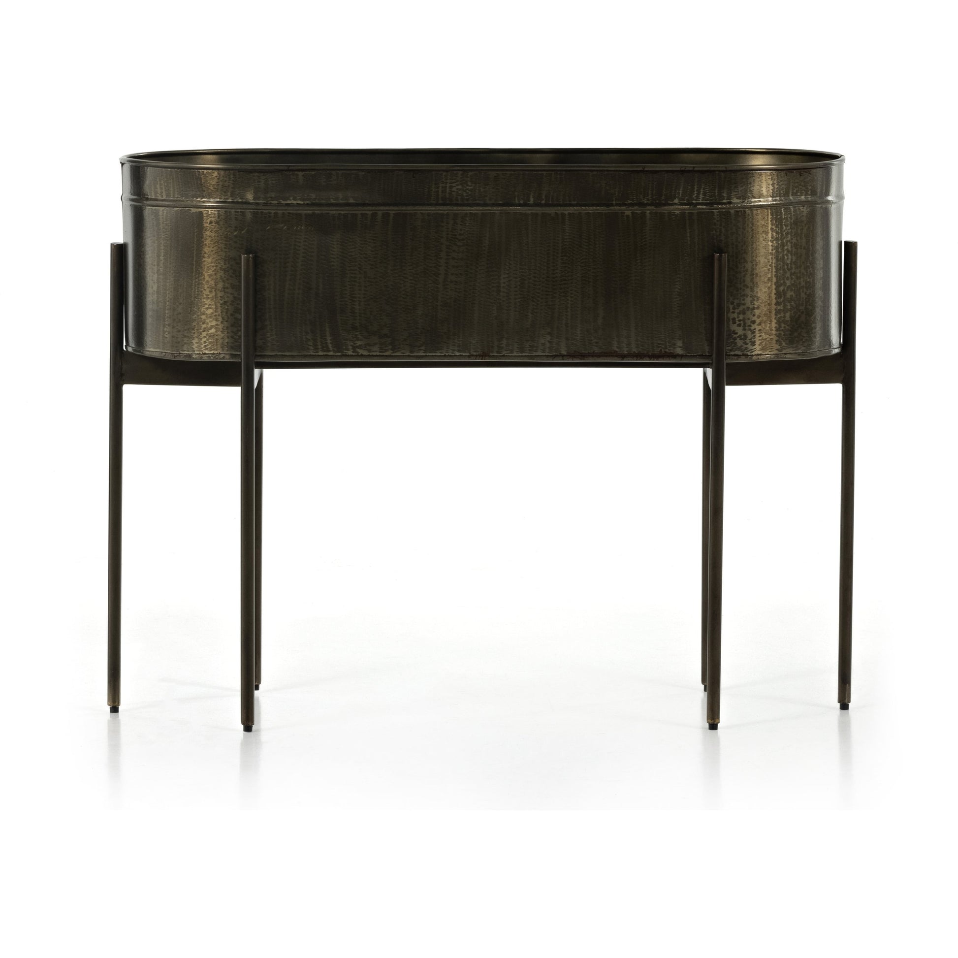 Jed Planter by Four Hands in weathered brass, white high gloss. Made from iron in a transitional style.