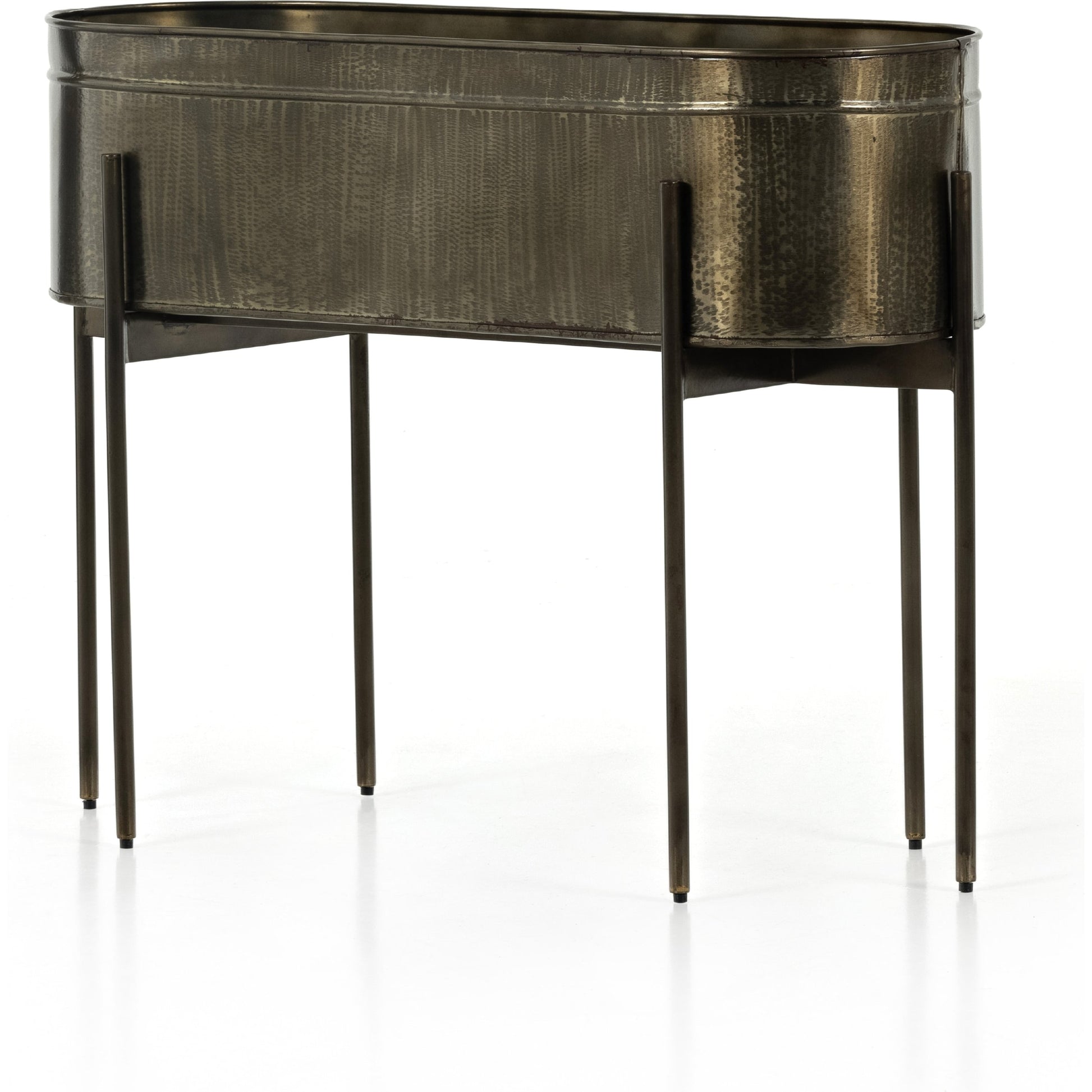 Jed Planter by Four Hands in weathered brass, white high gloss. Made from iron in a transitional style.