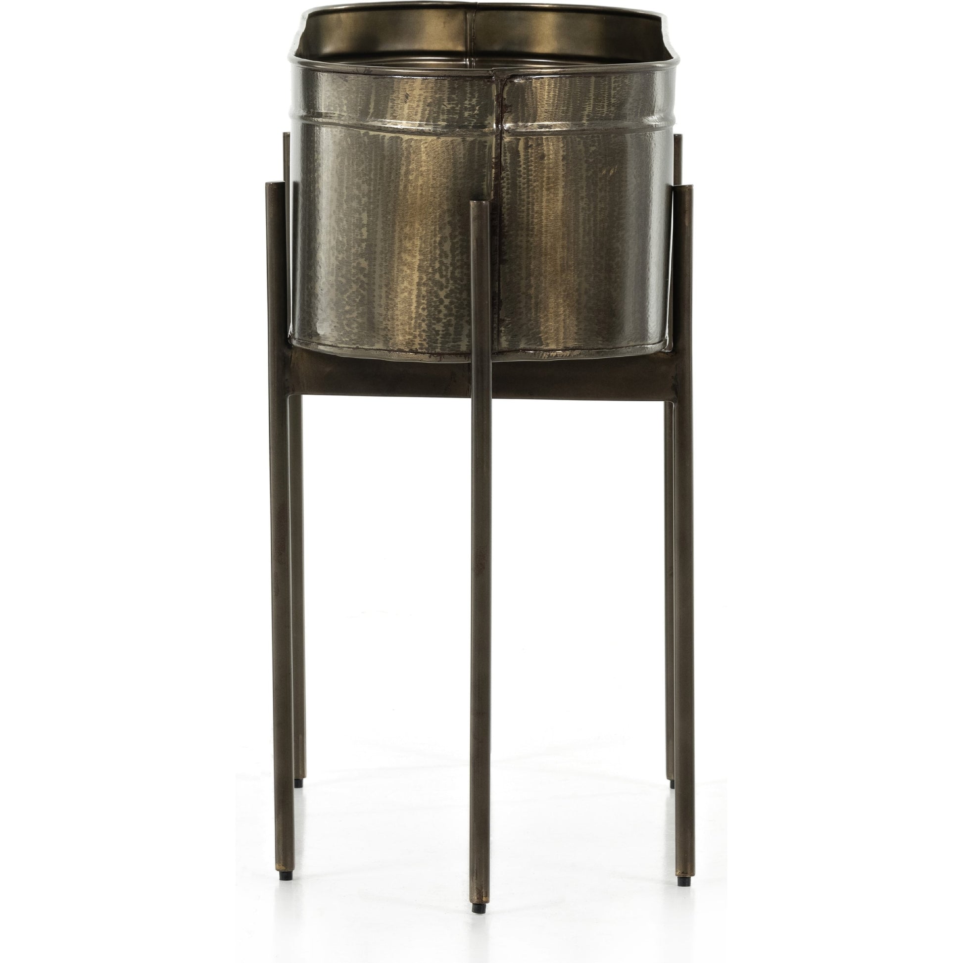 Jed Planter by Four Hands in weathered brass, white high gloss. Made from iron in a transitional style.