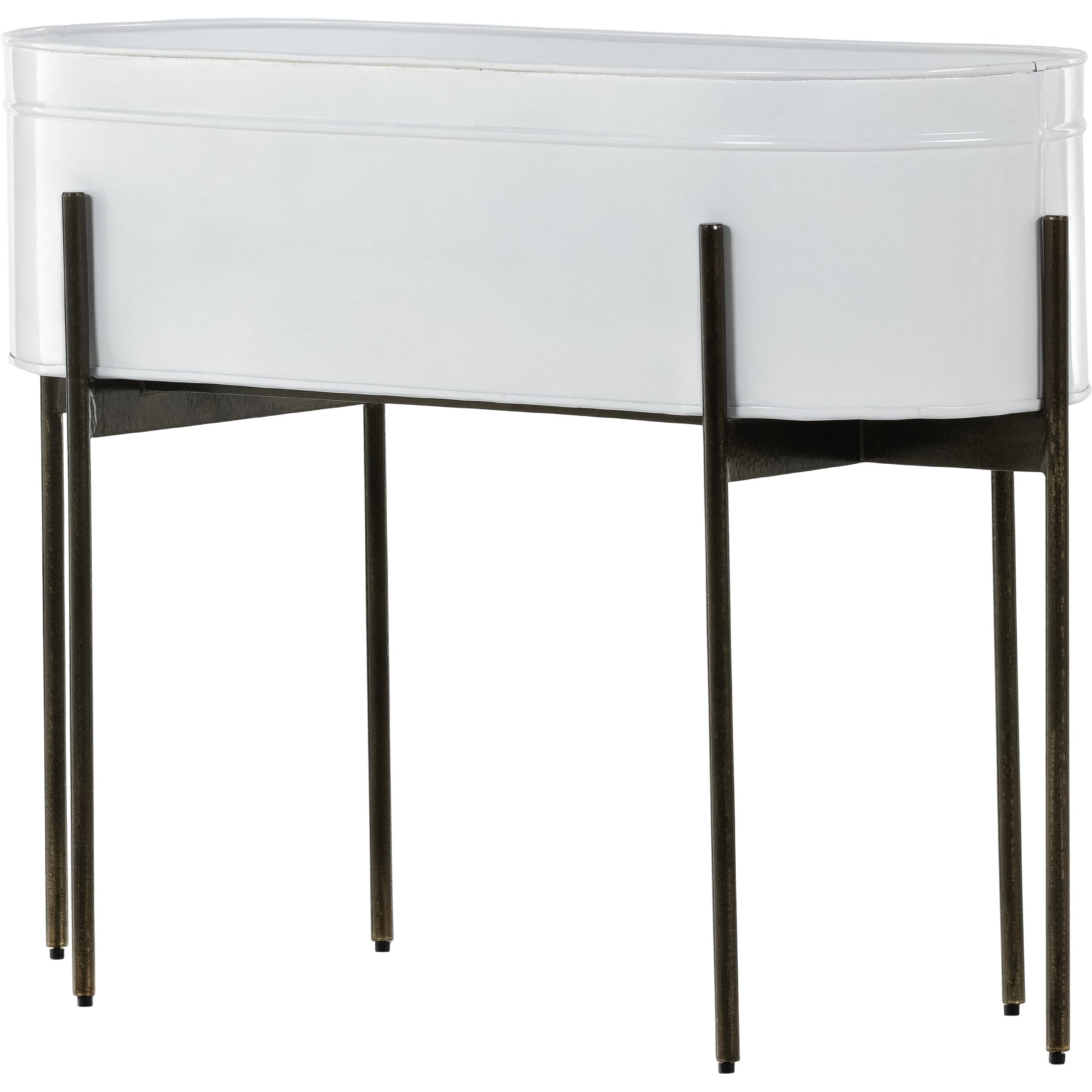 Jed Planter by Four Hands in weathered brass, white high gloss. Made from iron in a transitional style.