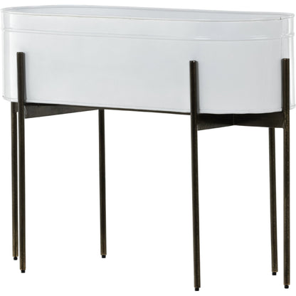 Jed Planter by Four Hands in weathered brass, white high gloss. Made from iron in a transitional style.