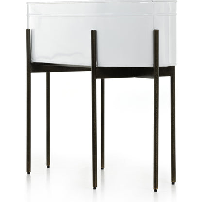 Jed Planter by Four Hands in weathered brass, white high gloss. Made from iron in a transitional style.