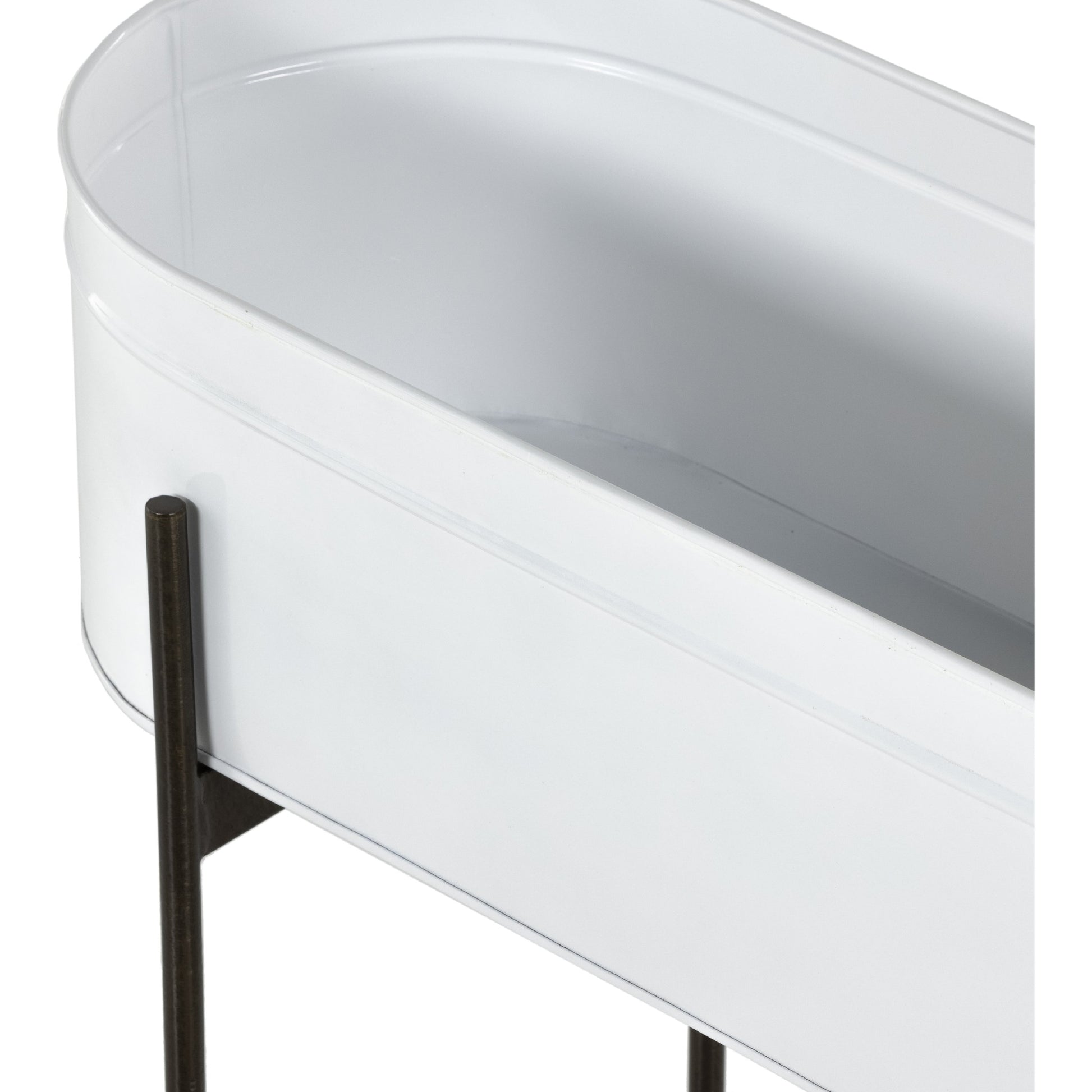 Jed Planter by Four Hands in weathered brass, white high gloss. Made from iron in a transitional style.