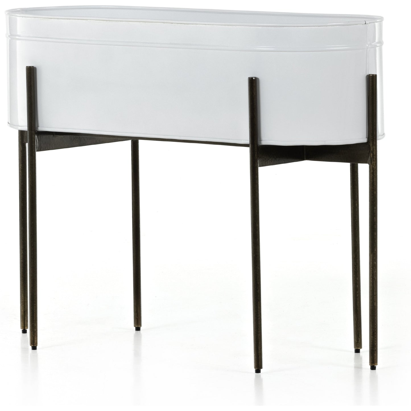 001 SI-1902261 | Primary Silo | Jed Planter by Four Hands in weathered brass, white high gloss. Made from iron in a transitional style.