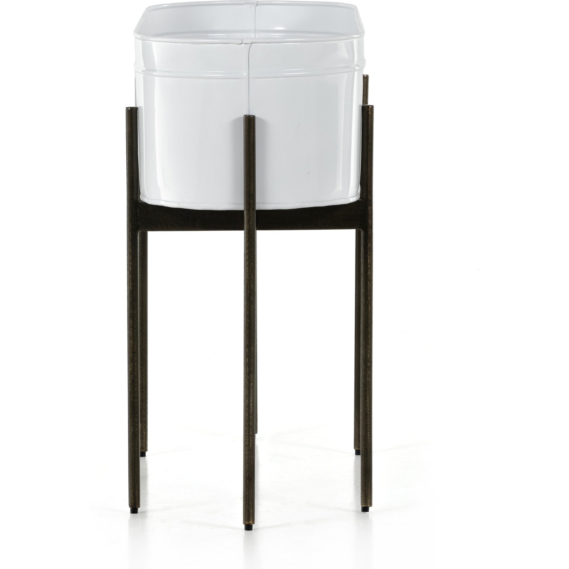 Jed Planter by Four Hands in weathered brass, white high gloss. Made from iron in a transitional style.
