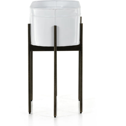 Jed Planter by Four Hands in weathered brass, white high gloss. Made from iron in a transitional style.