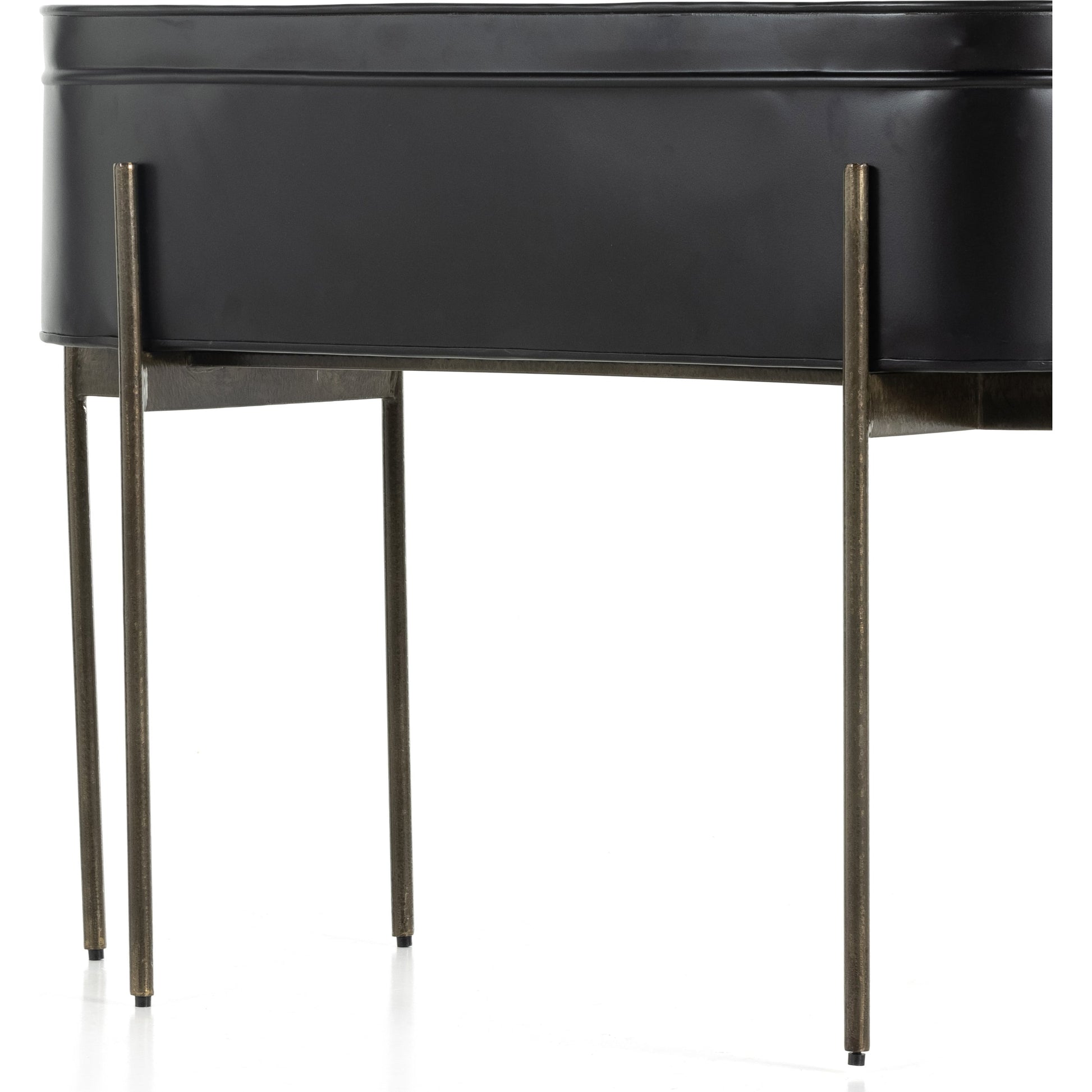 Jed Planter by Four Hands in weathered brass, white high gloss. Made from iron in a transitional style.