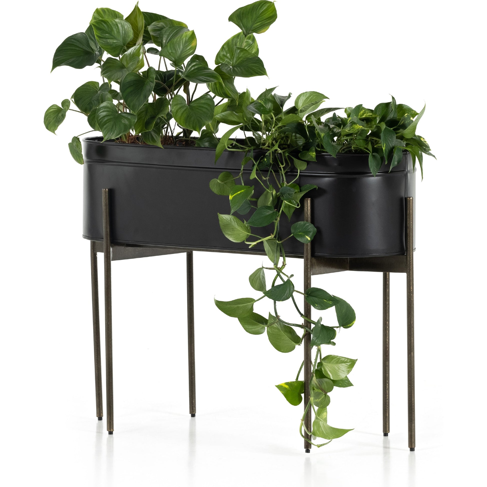 Jed Planter by Four Hands in weathered brass, white high gloss. Made from iron in a transitional style.