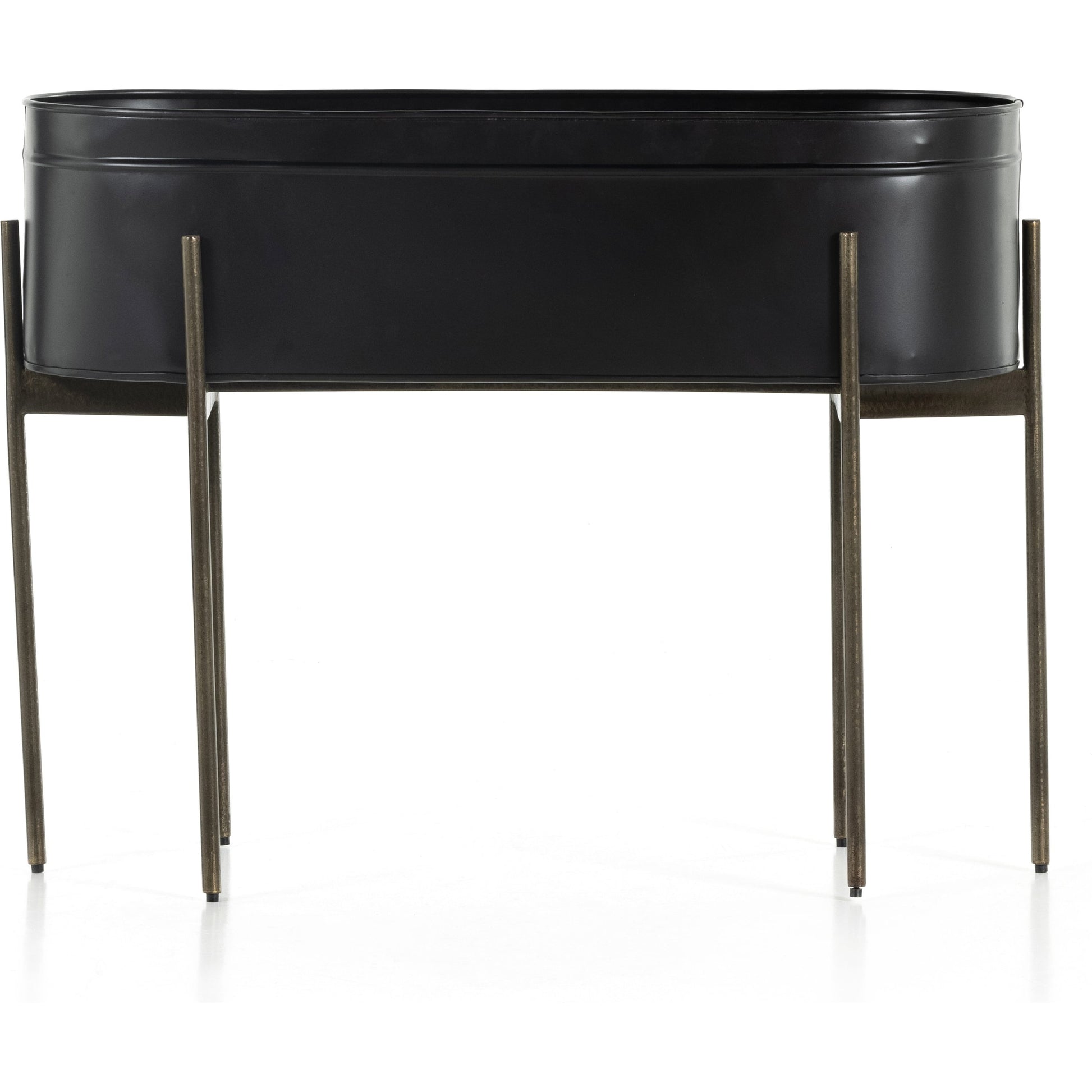 Jed Planter by Four Hands in weathered brass, white high gloss. Made from iron in a transitional style.