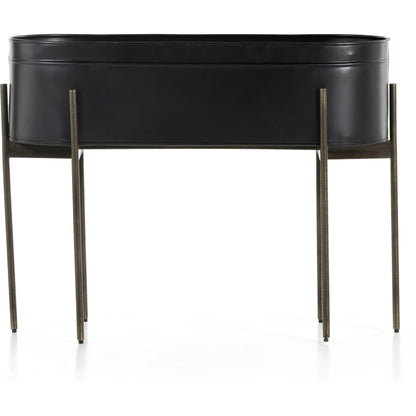 Jed Planter by Four Hands in weathered brass, white high gloss. Made from iron in a transitional style.