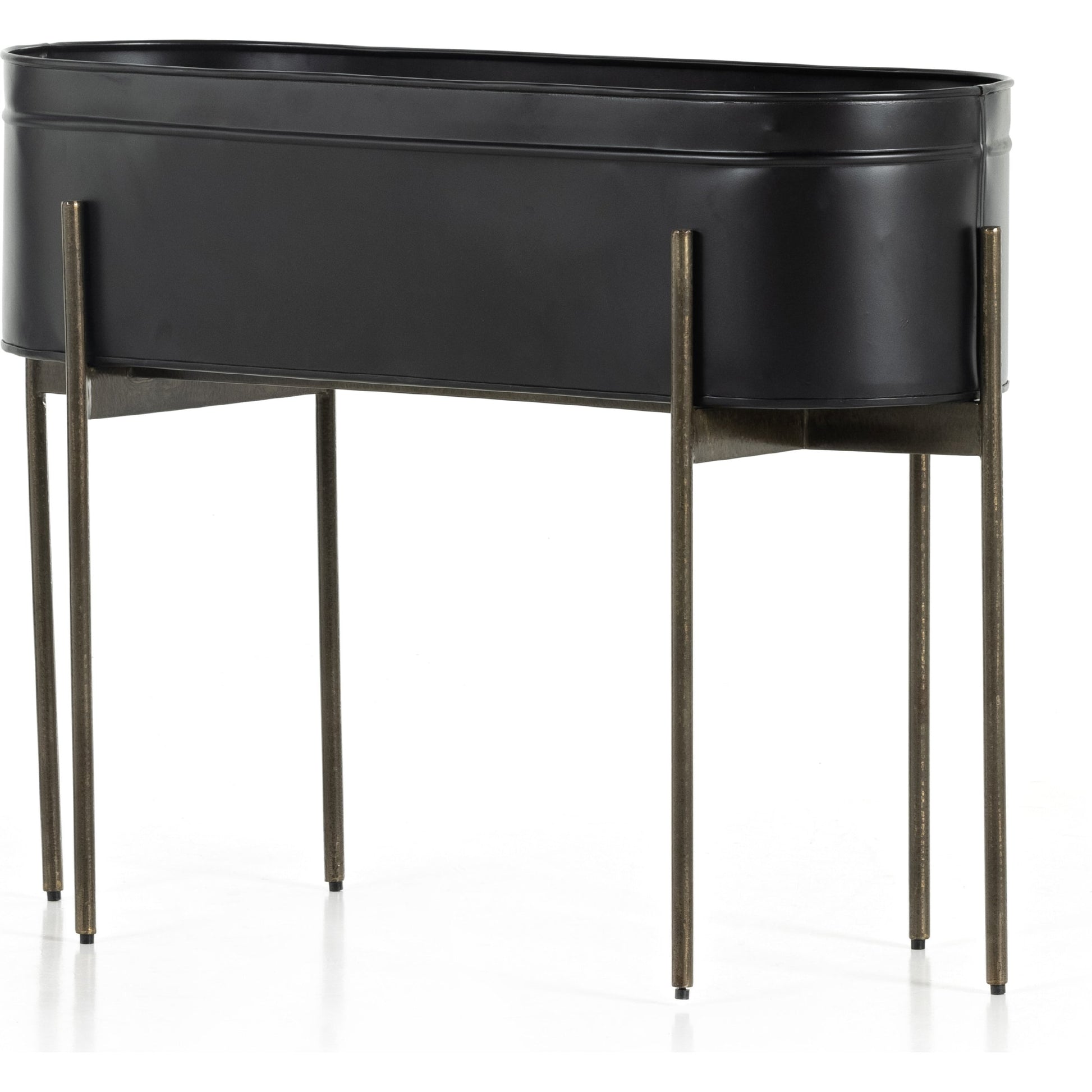 Jed Planter by Four Hands in weathered brass, white high gloss. Made from iron in a transitional style.