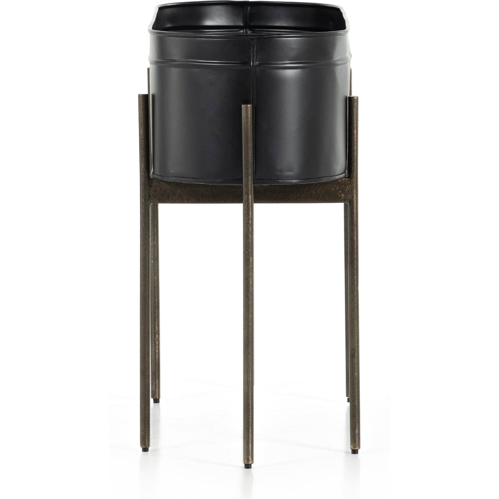 Jed Planter by Four Hands in weathered brass, white high gloss. Made from iron in a transitional style.