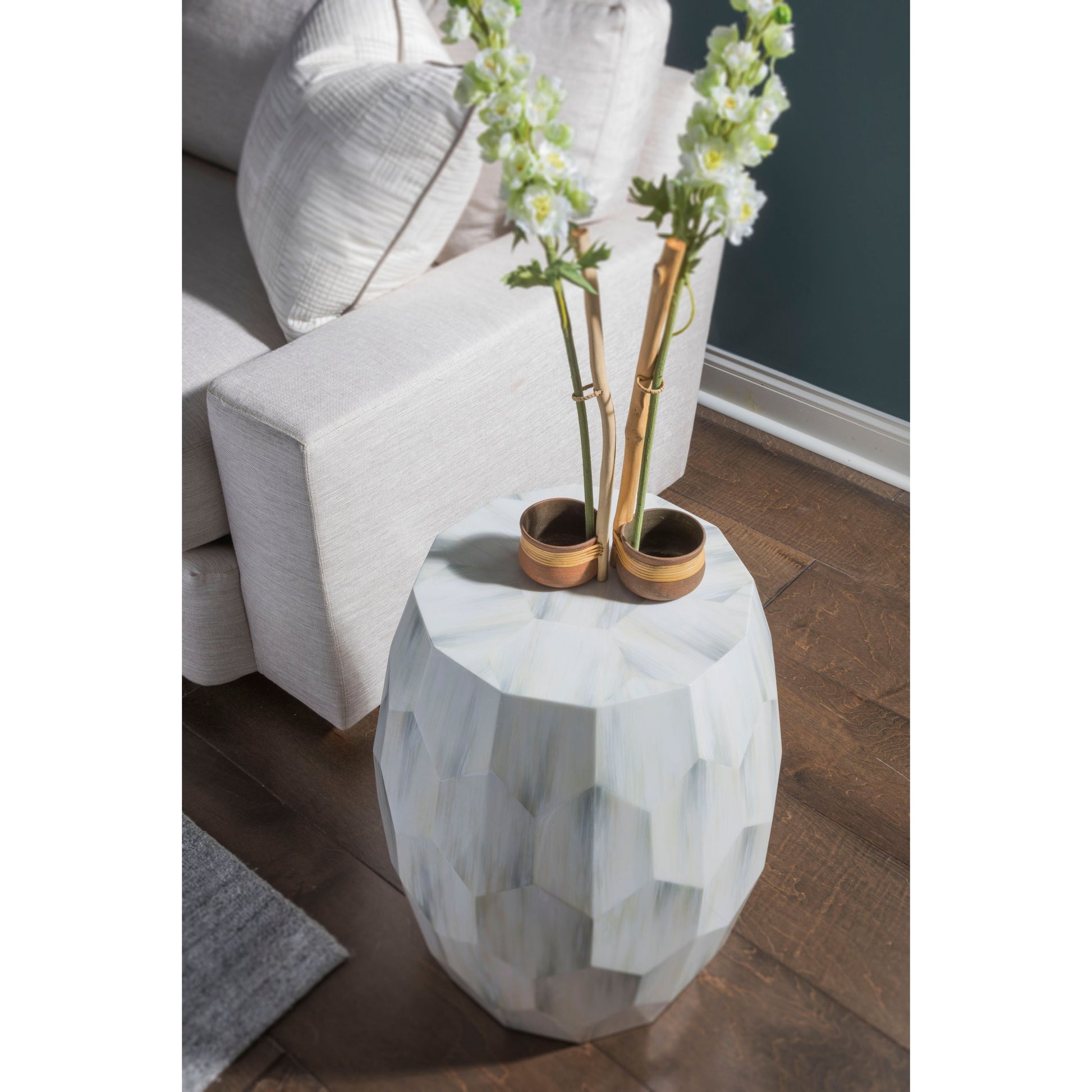 Bello Drum Table by Artistica Home in white, gray bone. Made from unique in a modern style.