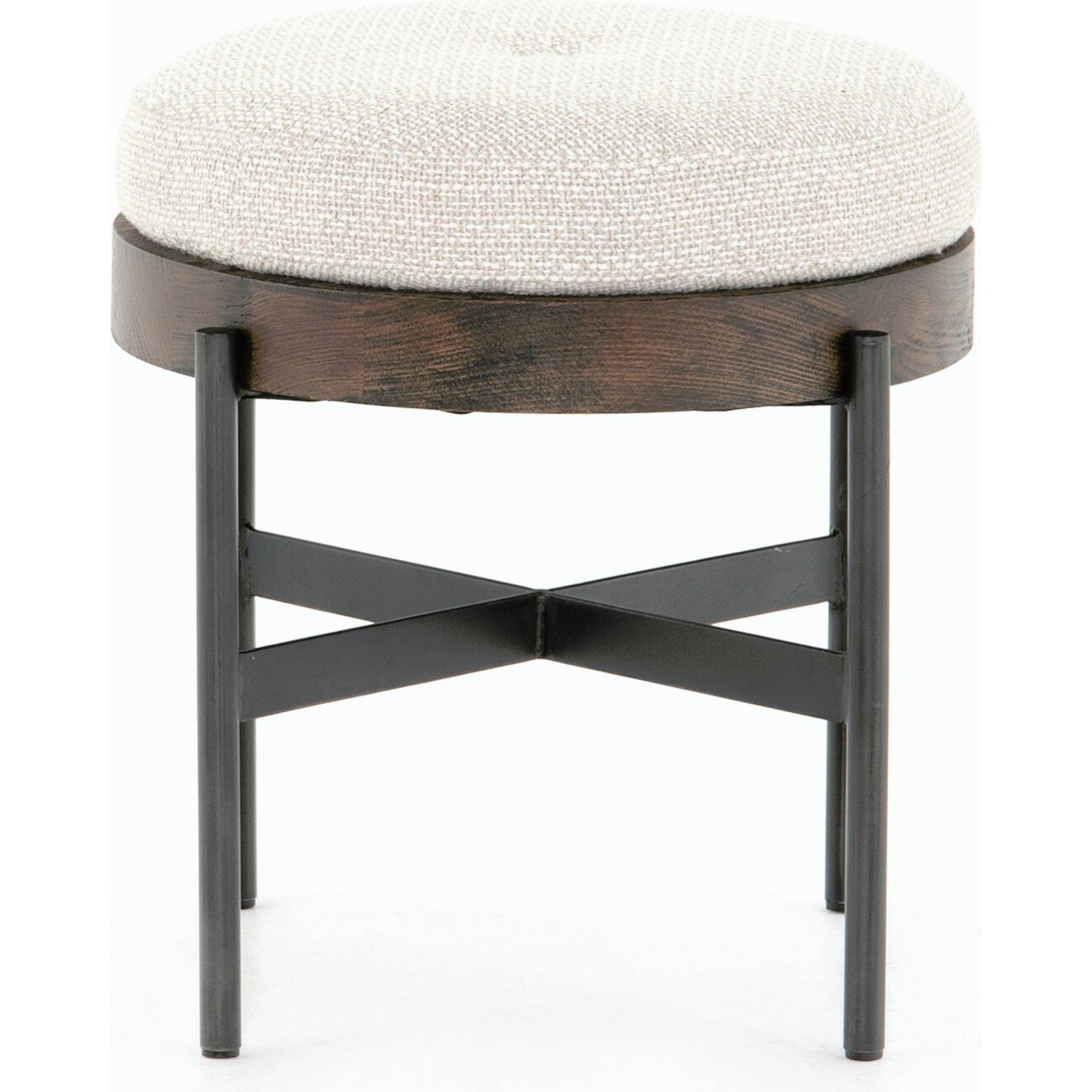 Edwyn Accent Stool by Four Hands in gibson wheat, vintage sienna, gunmetal. Made from 97% polyester, 3% acrylic, solid beech, iron in a modern style.