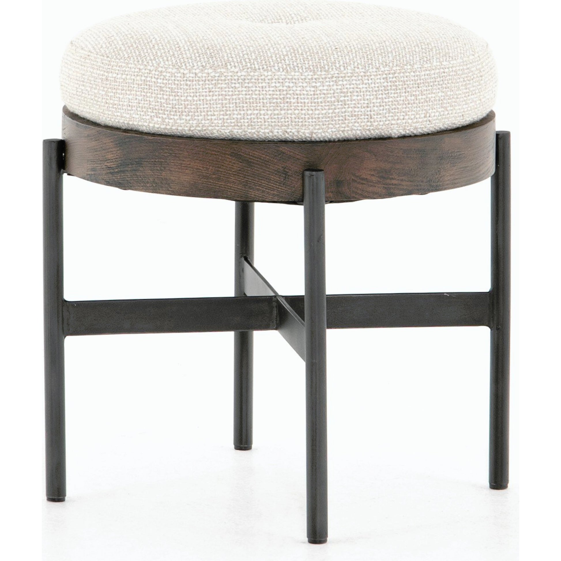 Edwyn Accent Stool by Four Hands in gibson wheat, vintage sienna, gunmetal. Made from 97% polyester, 3% acrylic, solid beech, iron in a modern style.