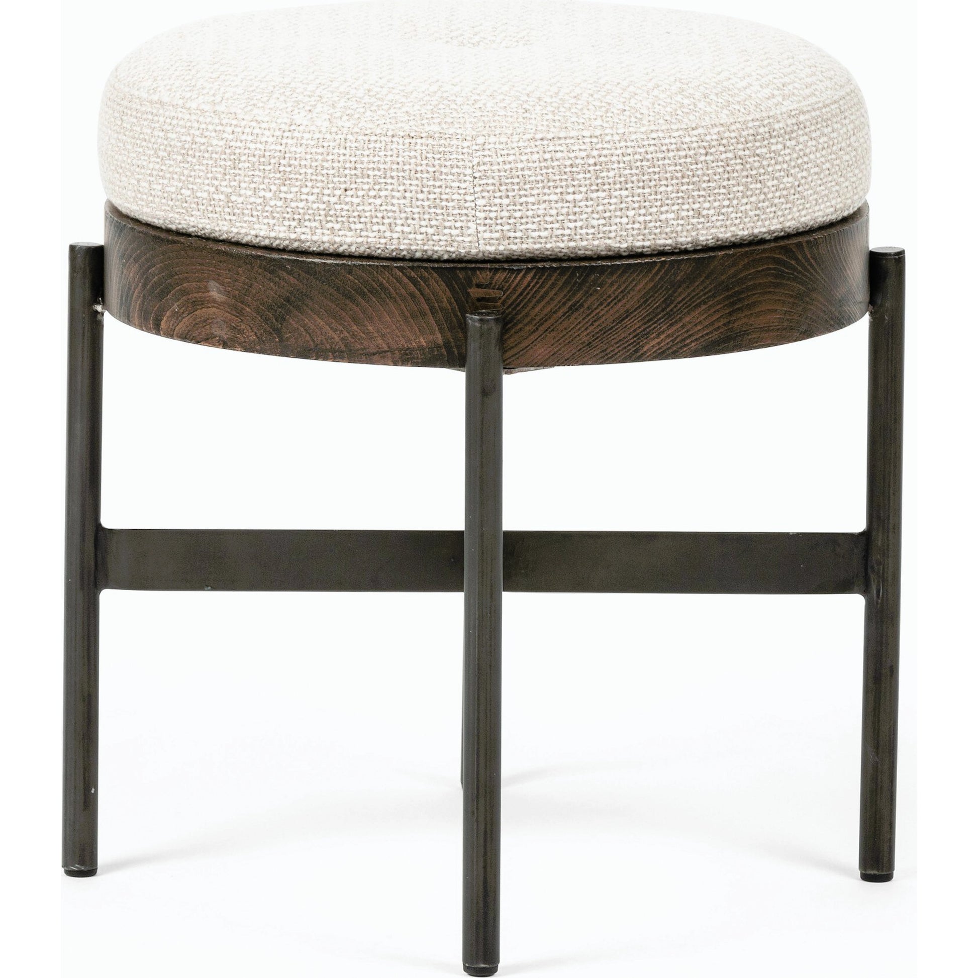 Edwyn Accent Stool by Four Hands in gibson wheat, vintage sienna, gunmetal. Made from 97% polyester, 3% acrylic, solid beech, iron in a modern style.