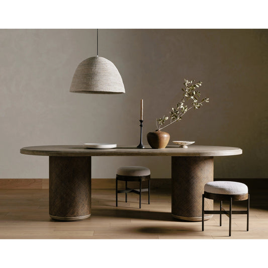 Edwyn Accent Stool by Four Hands in gibson wheat, vintage sienna, gunmetal. Made from 97% polyester, 3% acrylic, solid beech, iron in a modern style.