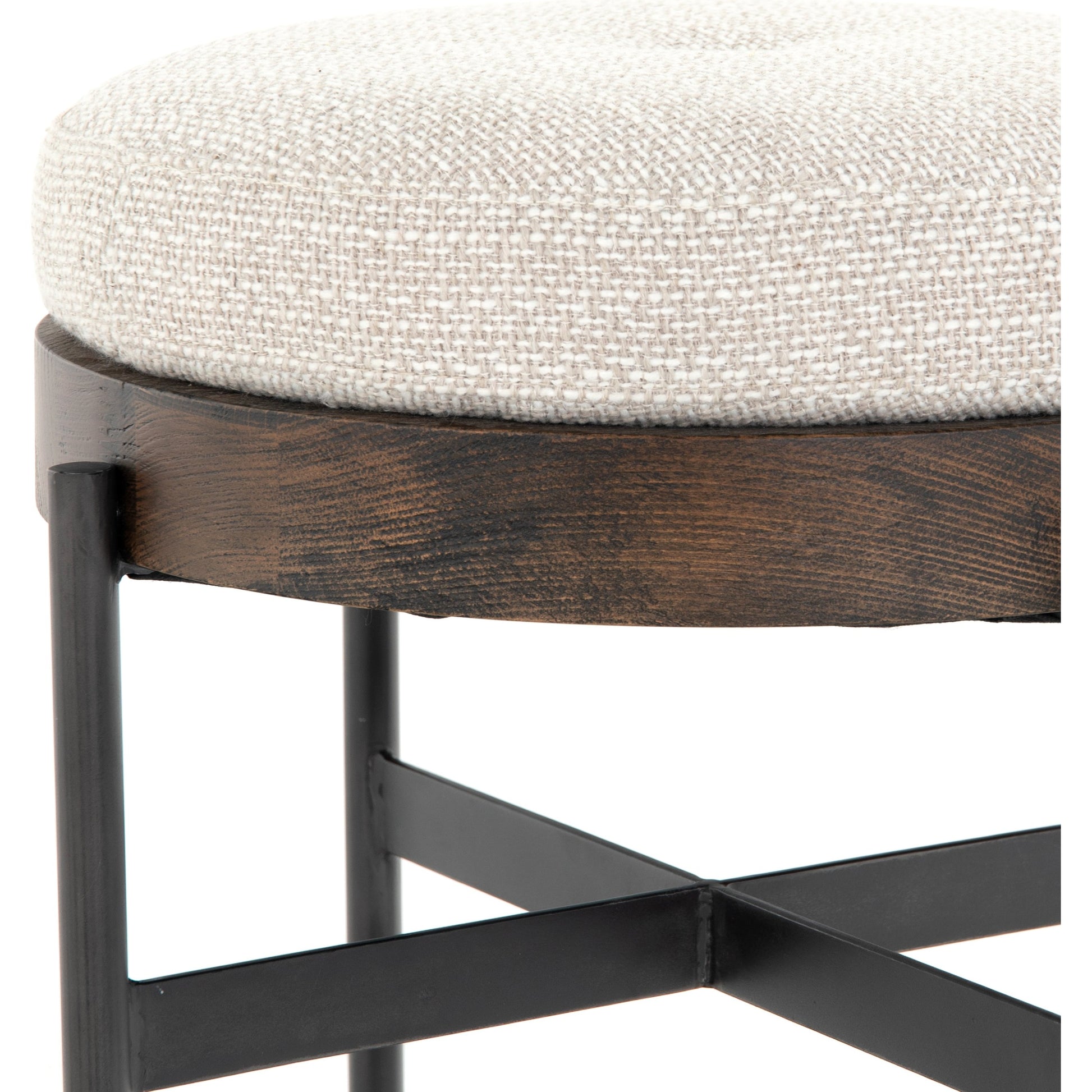 Edwyn Accent Stool by Four Hands in gibson wheat, vintage sienna, gunmetal. Made from 97% polyester, 3% acrylic, solid beech, iron in a modern style.
