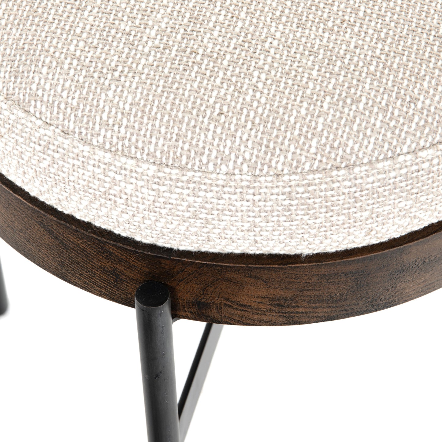 015 SI-1715131 | Closeup | Edwyn Accent Stool by Four Hands in gibson wheat, vintage sienna, gunmetal. Made from 97% polyester, 3% acrylic, solid beech, iron in a modern style.