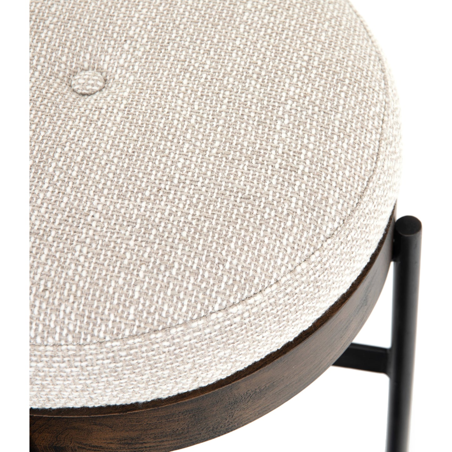 017 SI-1715131 | Closeup | Edwyn Accent Stool by Four Hands in gibson wheat, vintage sienna, gunmetal. Made from 97% polyester, 3% acrylic, solid beech, iron in a modern style.