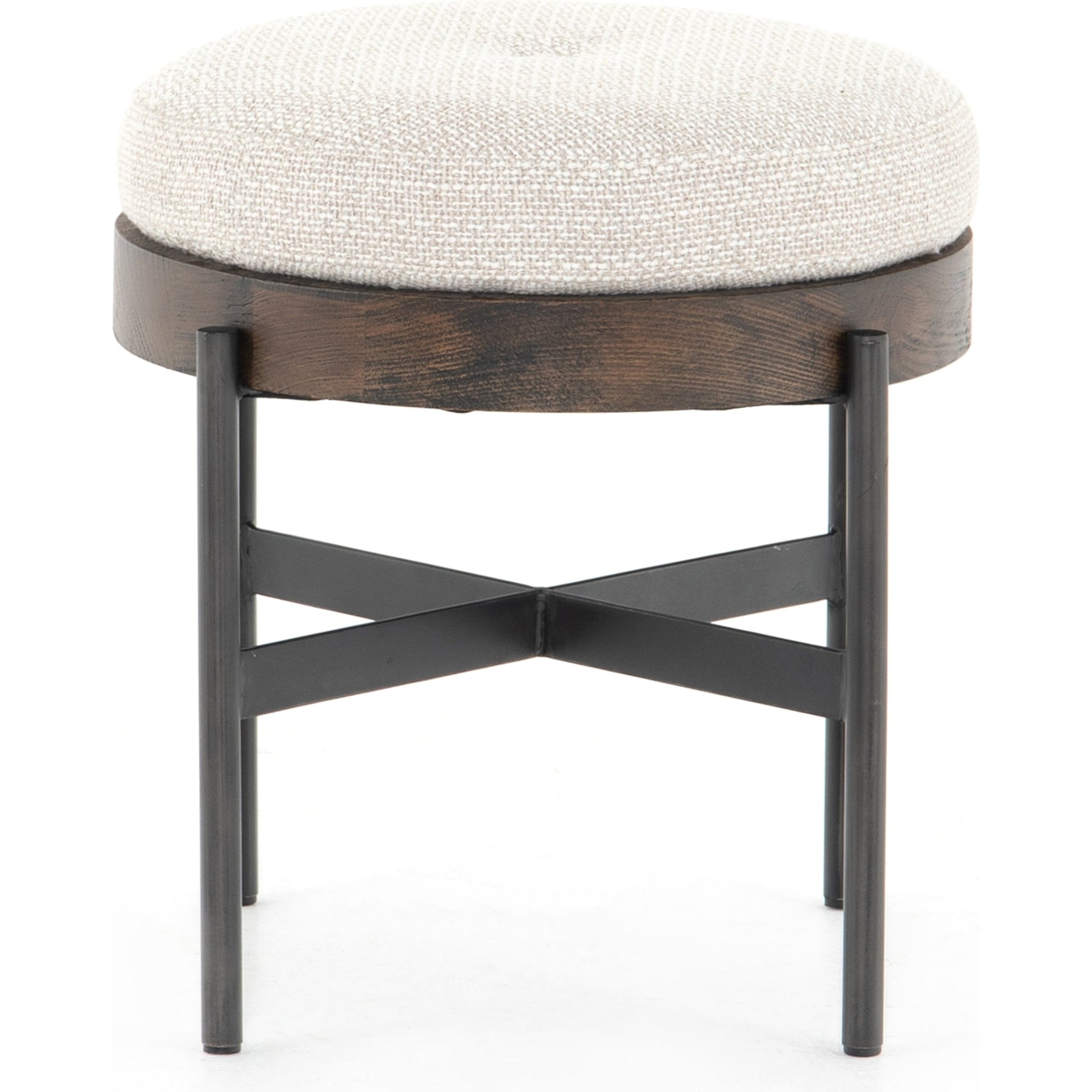 Edwyn Accent Stool by Four Hands in gibson wheat, vintage sienna, gunmetal. Made from 97% polyester, 3% acrylic, solid beech, iron in a modern style.